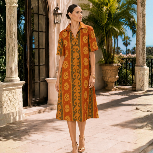 Marisol Printed A-Line Cotton-Poplin Midi Shirt Dress