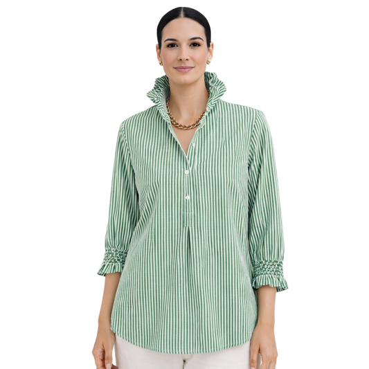 Veda Pinstripe Ruffle Elegance Blouse
