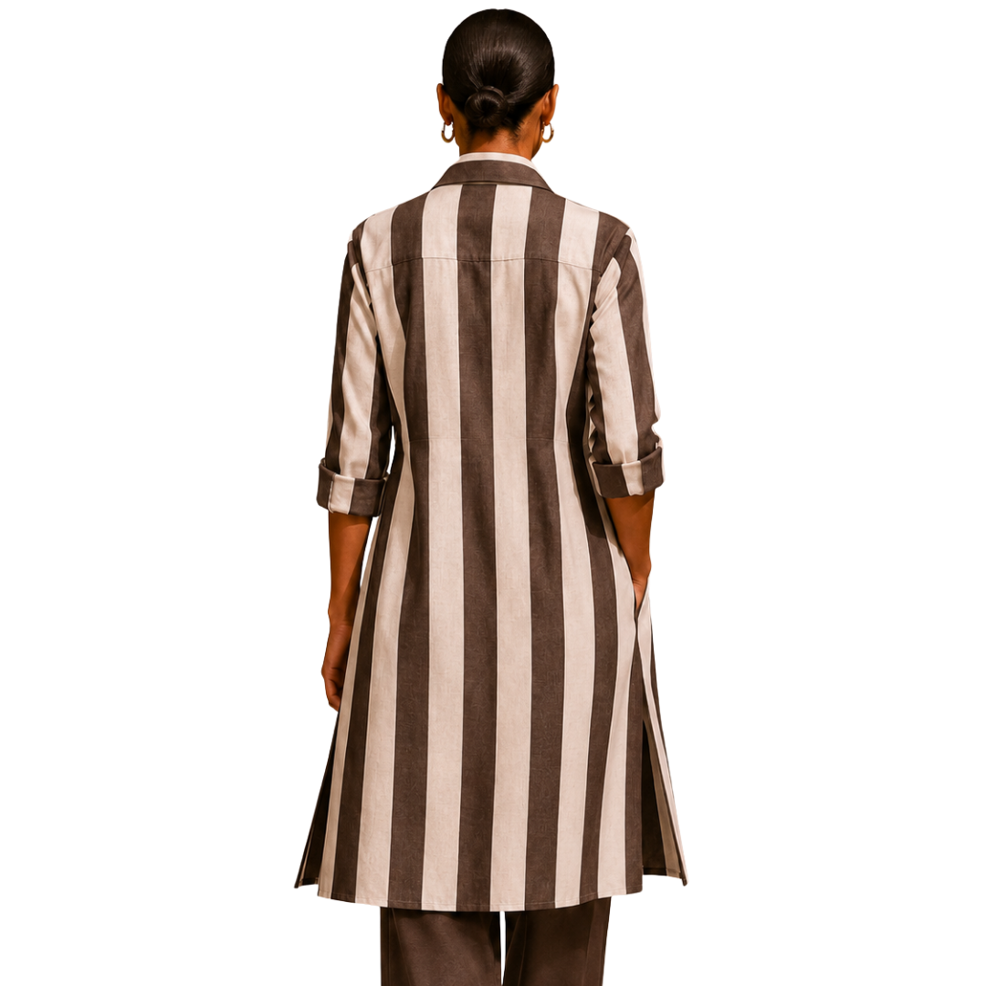 The Verona Striped Button-Front A-Line Linen Shirt Dress