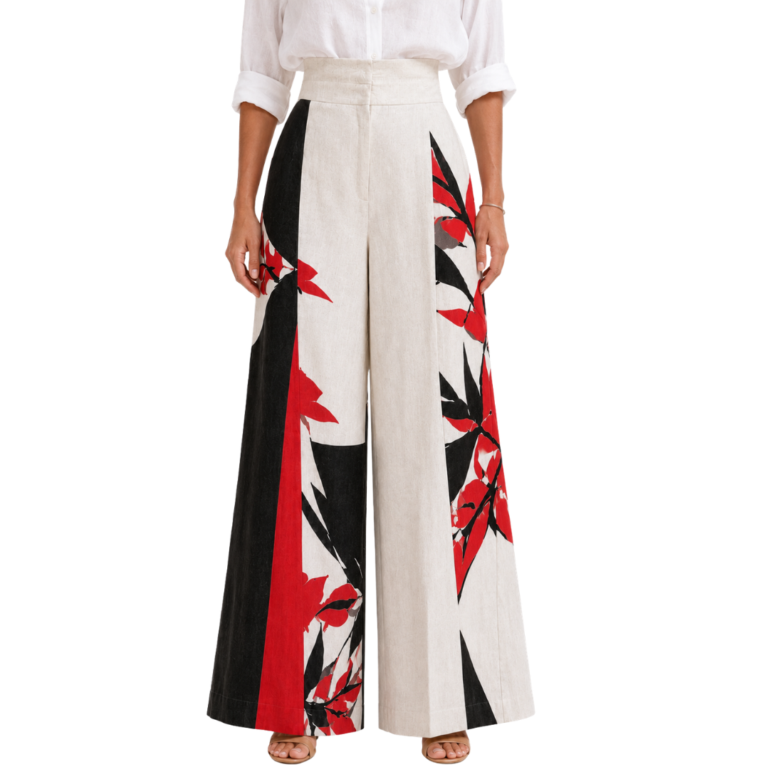 Margaux High-Waist Pleated Elastic-Back Wide-Leg Linen Pants