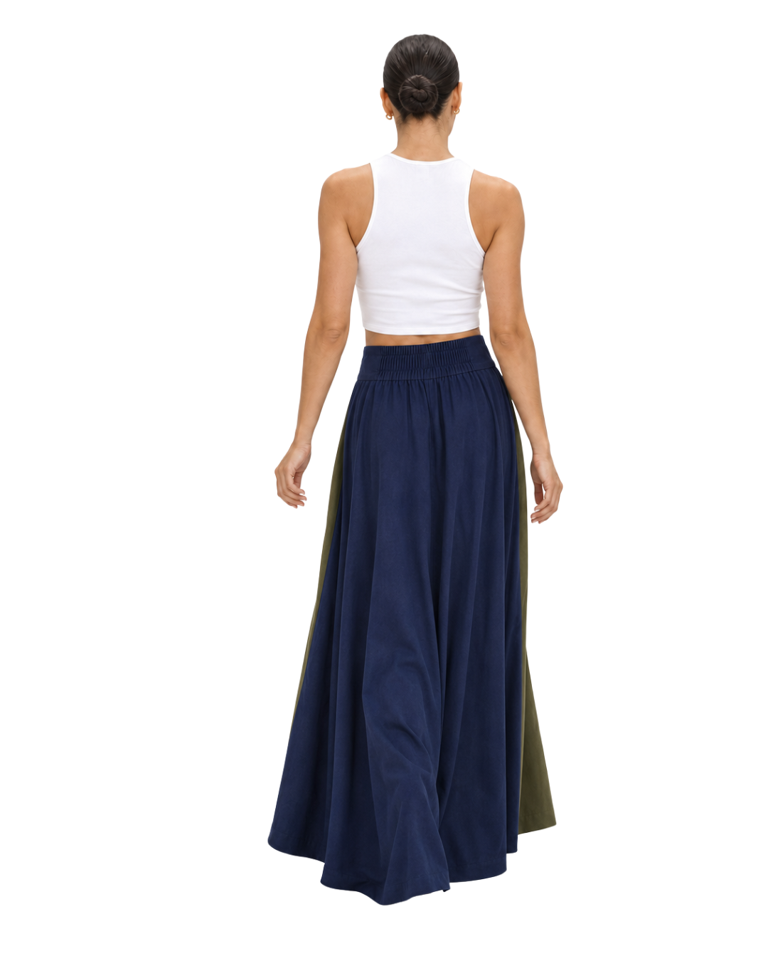 Alessia Two-Tone Circular-Flare Linen Maxi Skirt