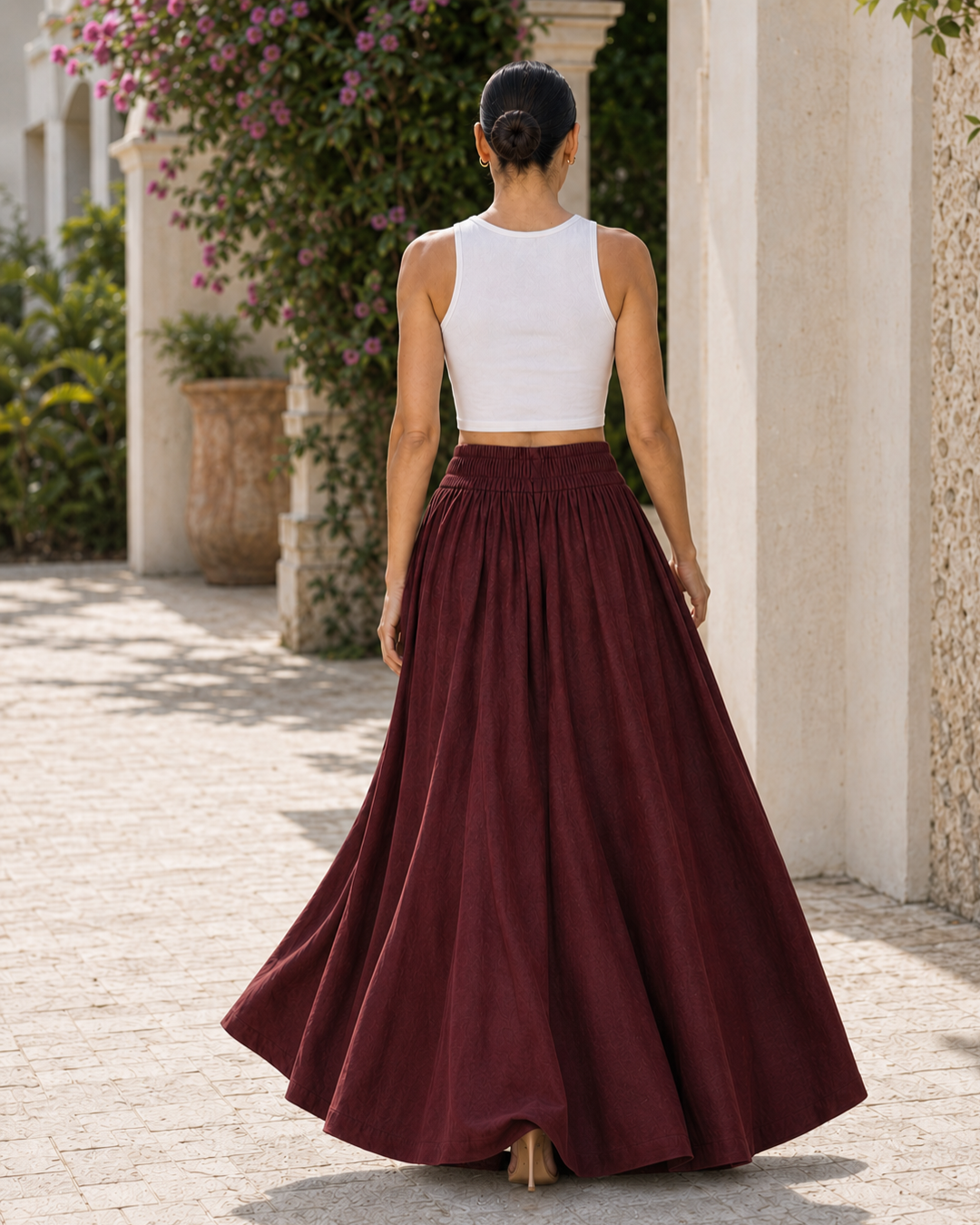Marielle Flat-Front Elastic-Back Linen Maxi Skirt