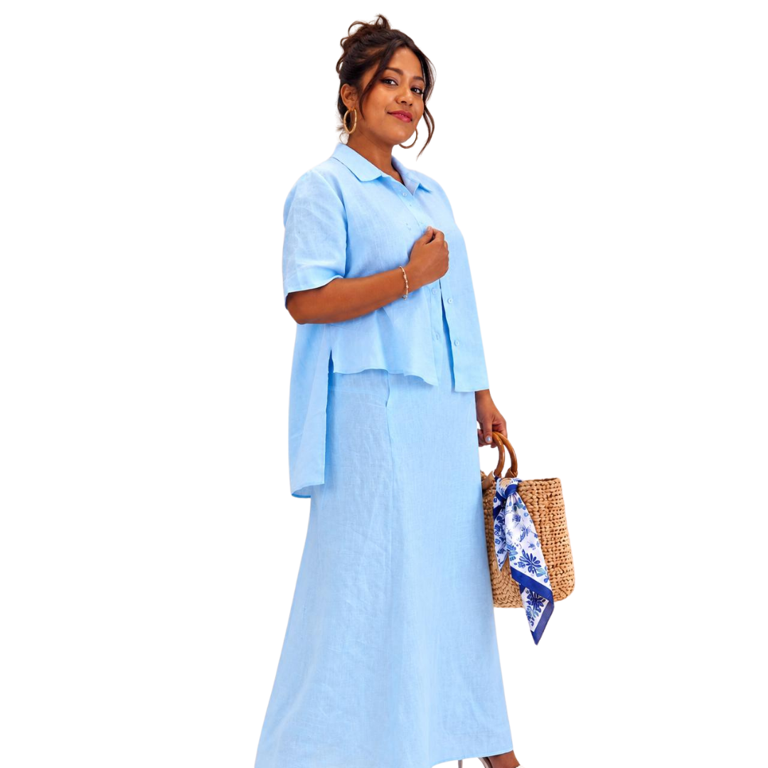 Linen High-Low Button-Front Top
