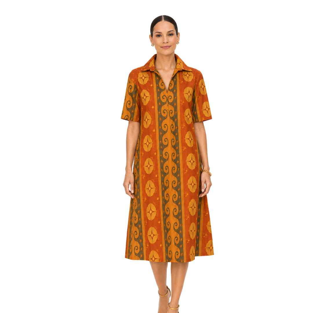 Marisol Printed A-Line Cotton-Poplin Midi Shirt Dress
