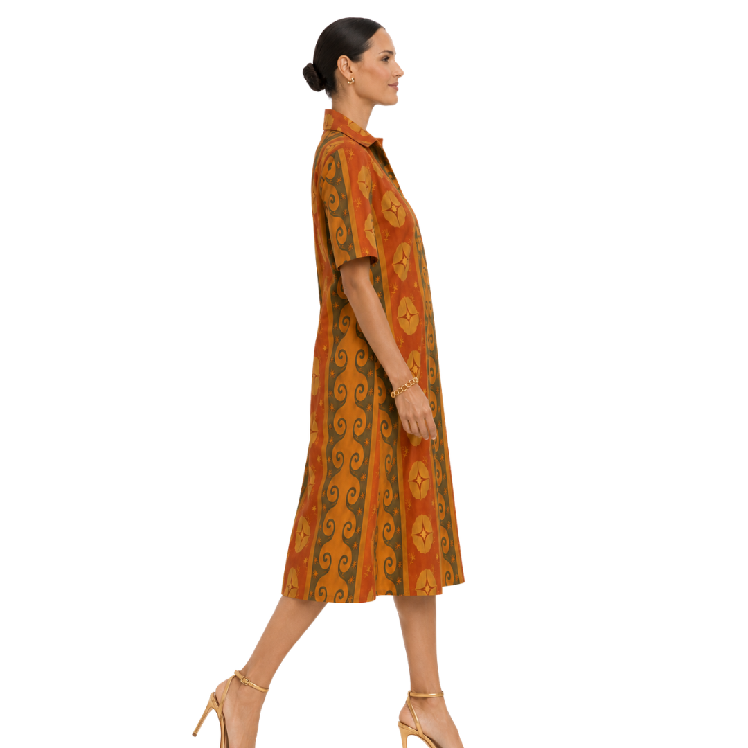 Marisol Printed A-Line Cotton-Poplin Midi Shirt Dress
