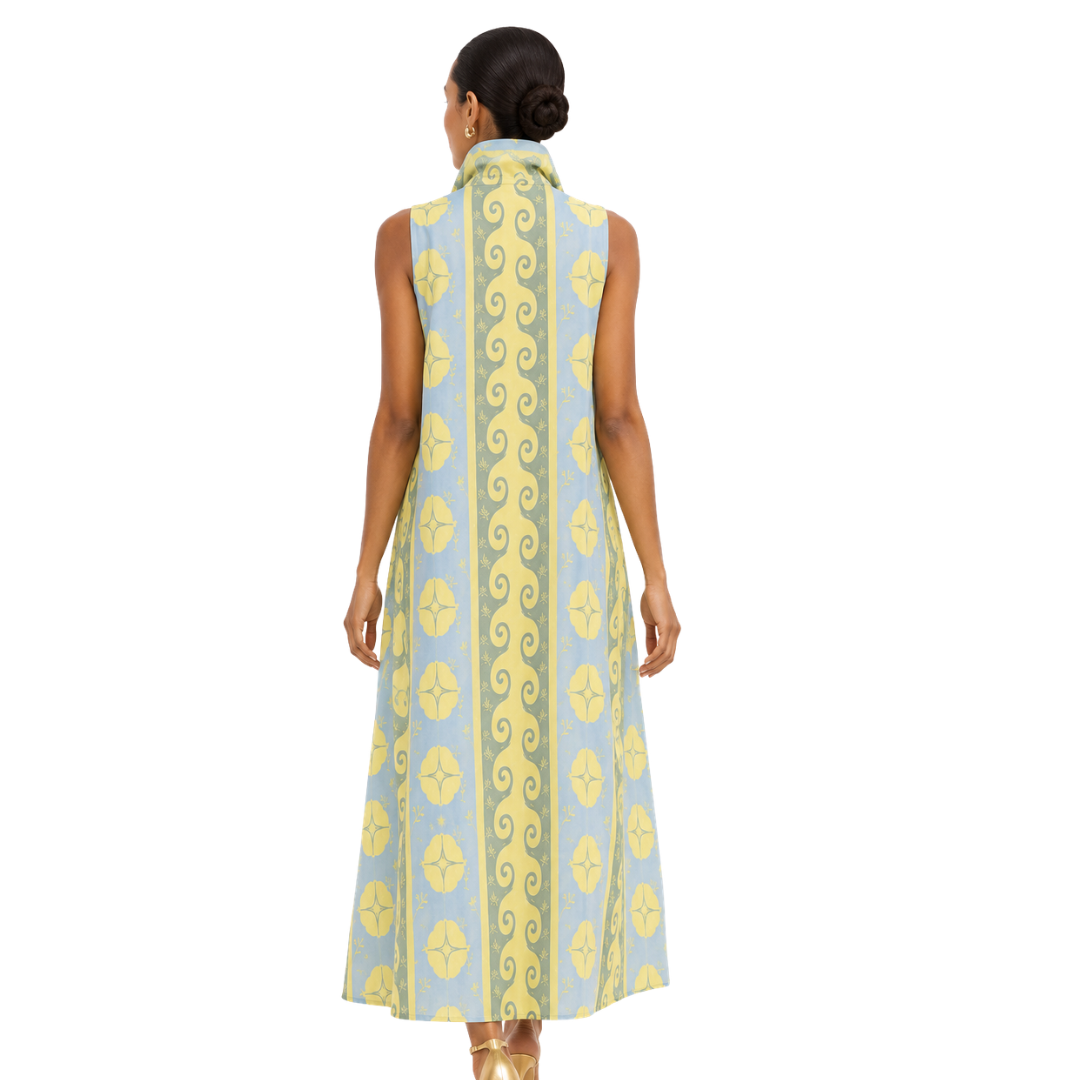 The Valencia Sleeveless Printed A-Line Cotton-Poplin Maxi Shirt Dress