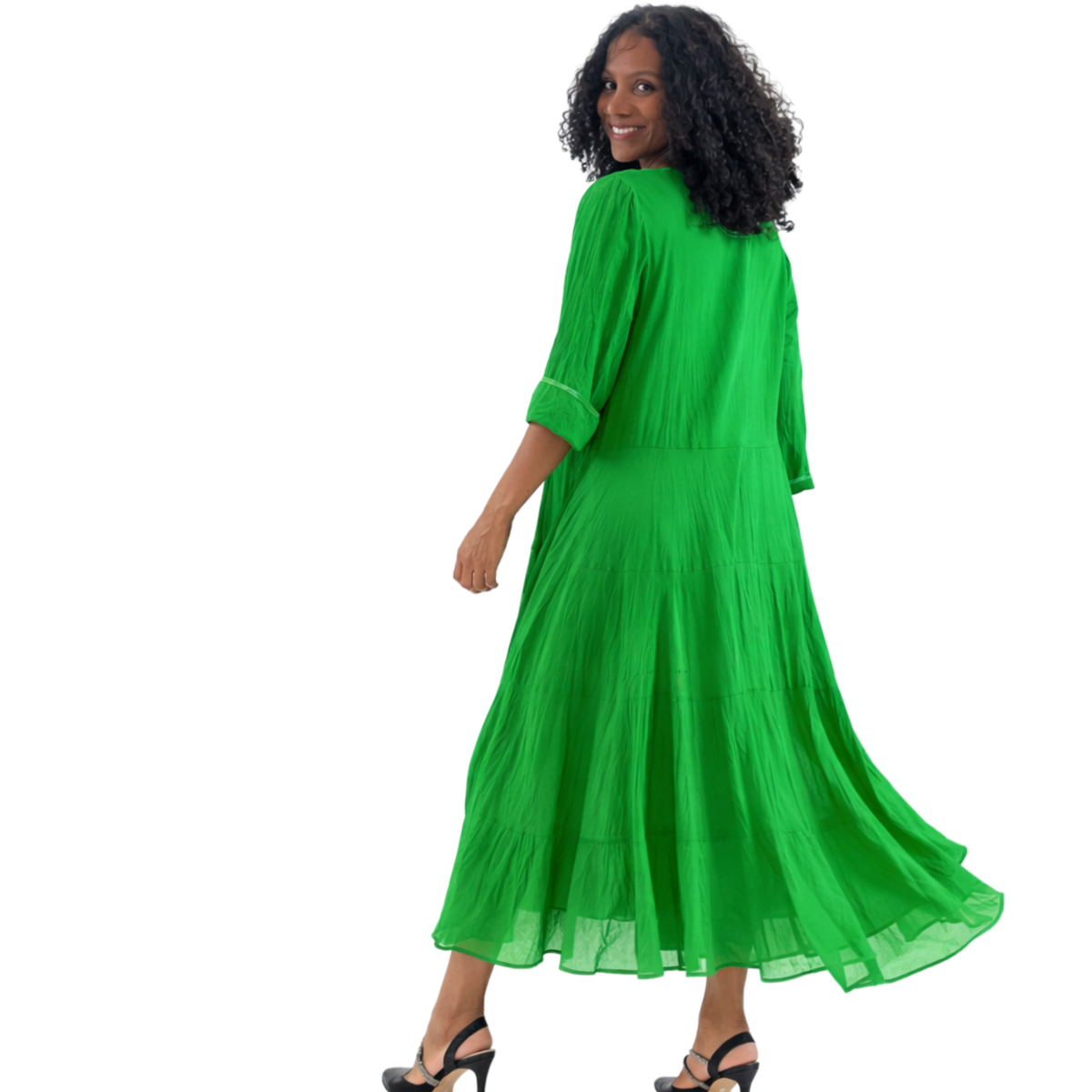 Kya Cotton Relaxed Tiered Satin Piped Dress