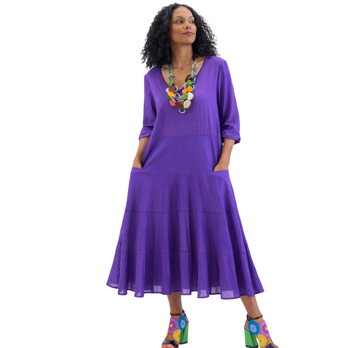 Kya Cotton Relaxed Tiered Satin Piped Dress