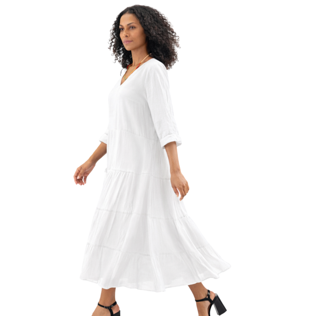 Kya Cotton Relaxed Tiered Satin Piped Dress