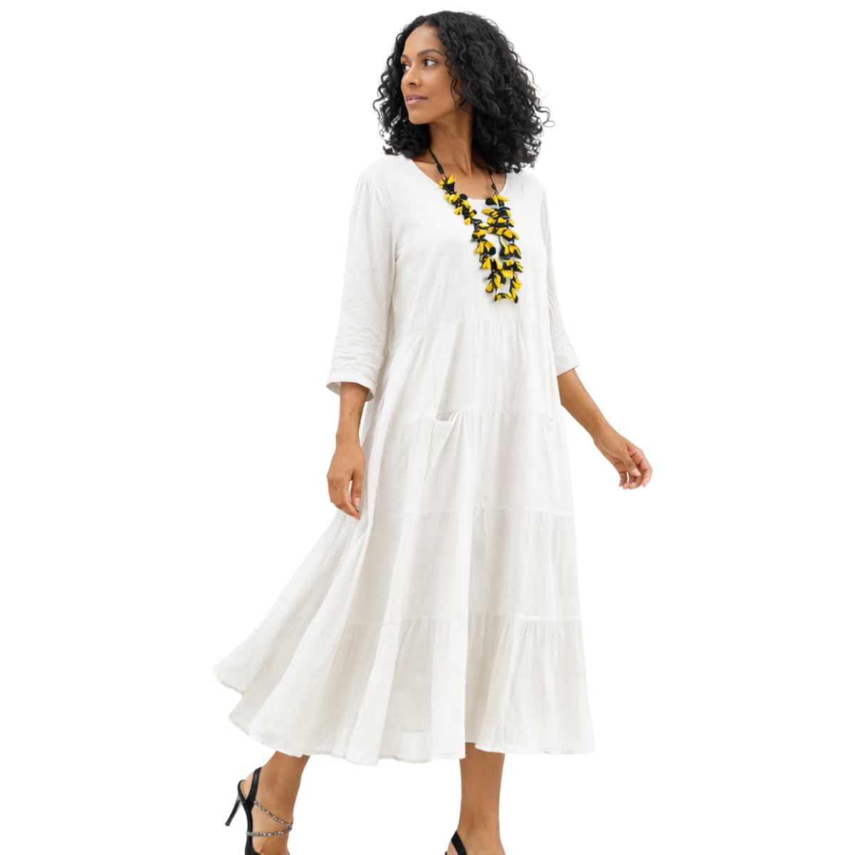 Kya Cotton Relaxed Tiered Satin Piped Dress