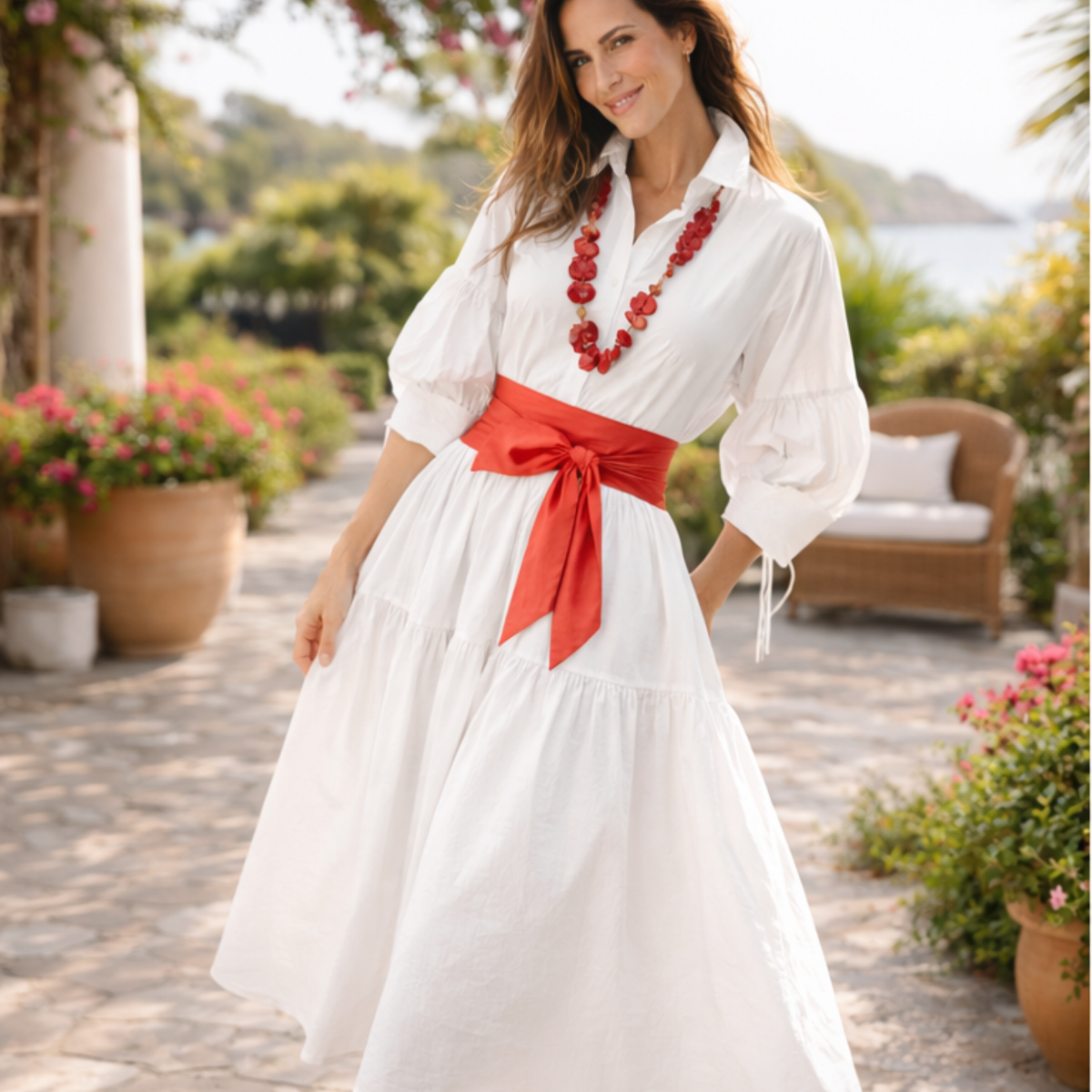 Ria Tiered Cotton Midi Dress