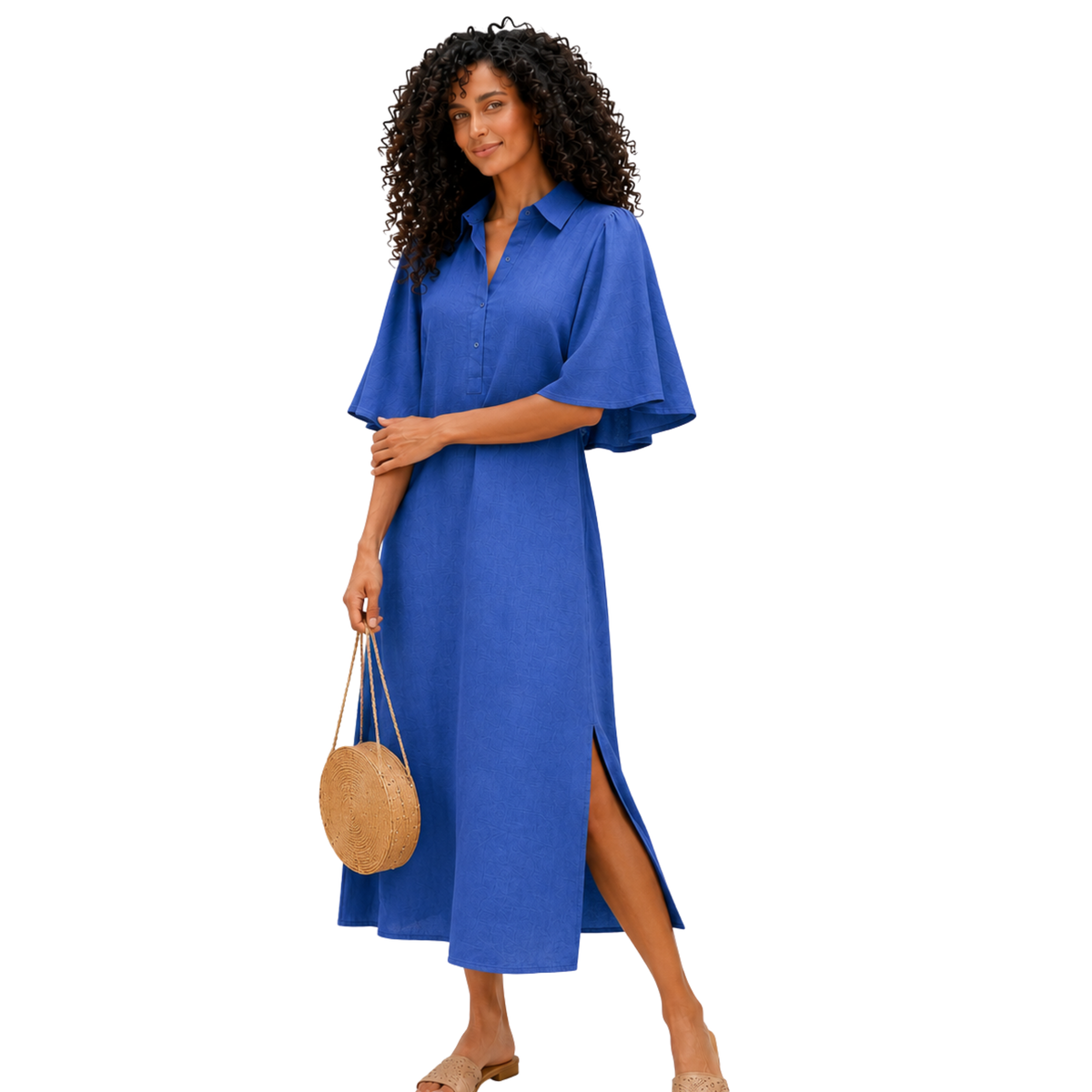 Liana Cotton Flutter Sleeve Midi Dress