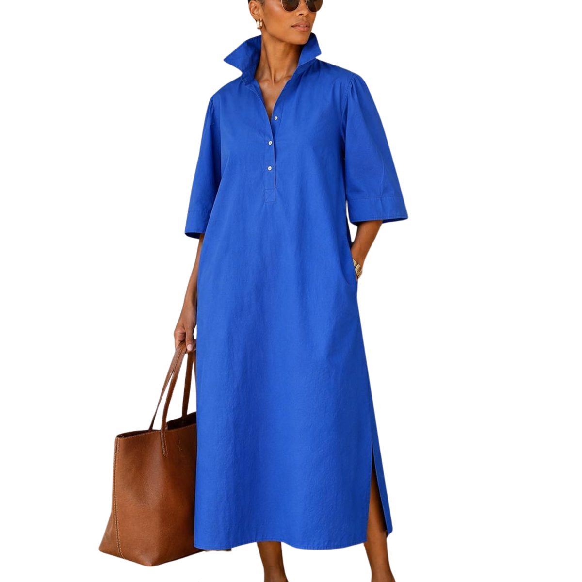 Naya Stretch Cotton Poplin Polo Midi Dress