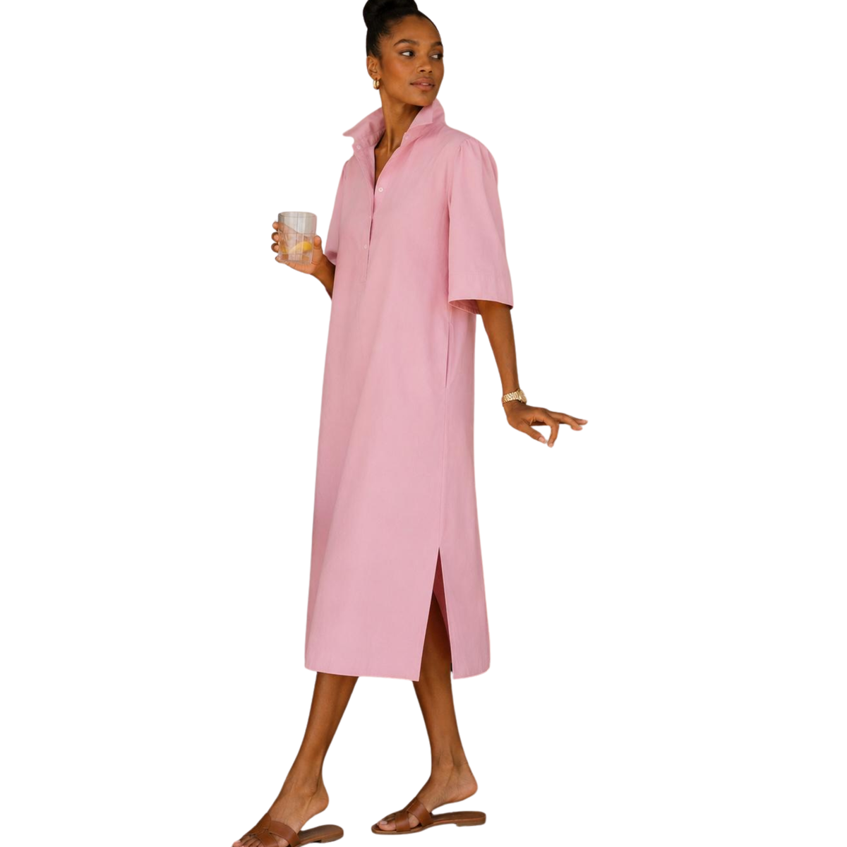 Naya Stretch Cotton Poplin Polo Midi Dress
