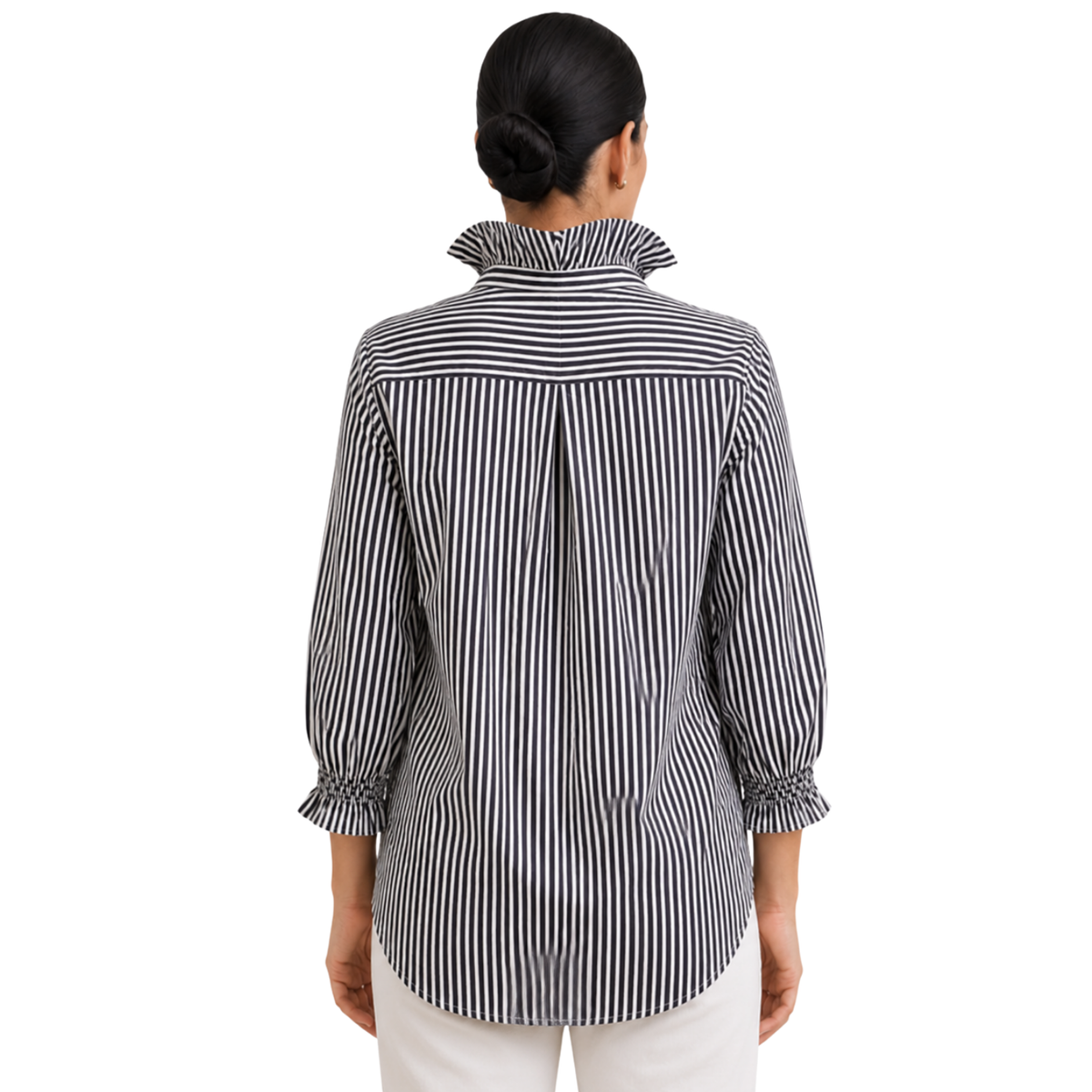 Veda Pinstripe Ruffle Elegance Blouse
