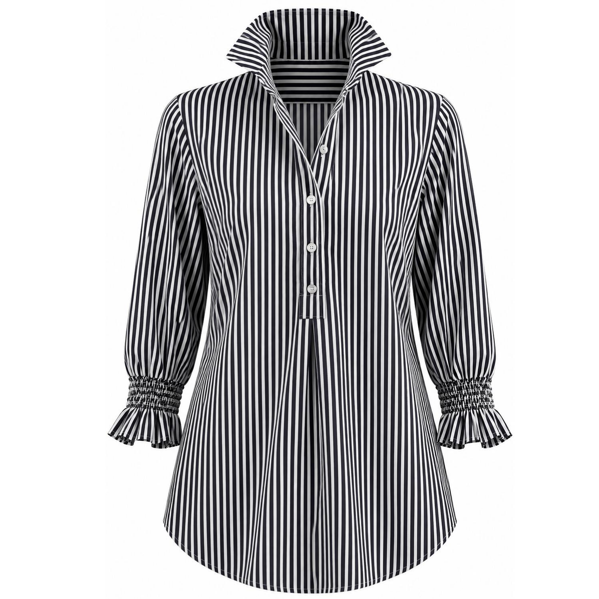 Veda Pinstripe Ruffle Elegance Blouse