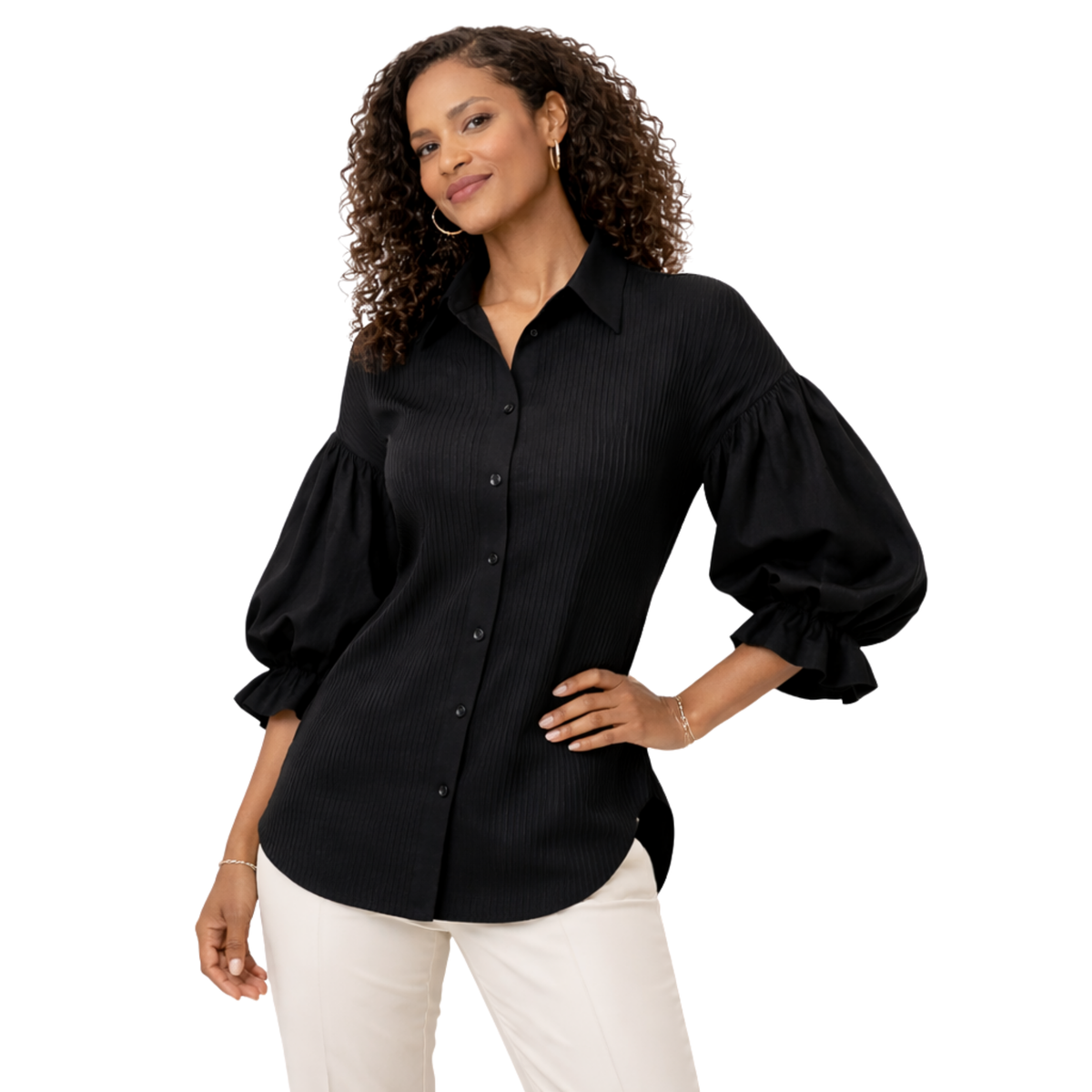 Jazlyn Poplin Top with Puff Sleeves