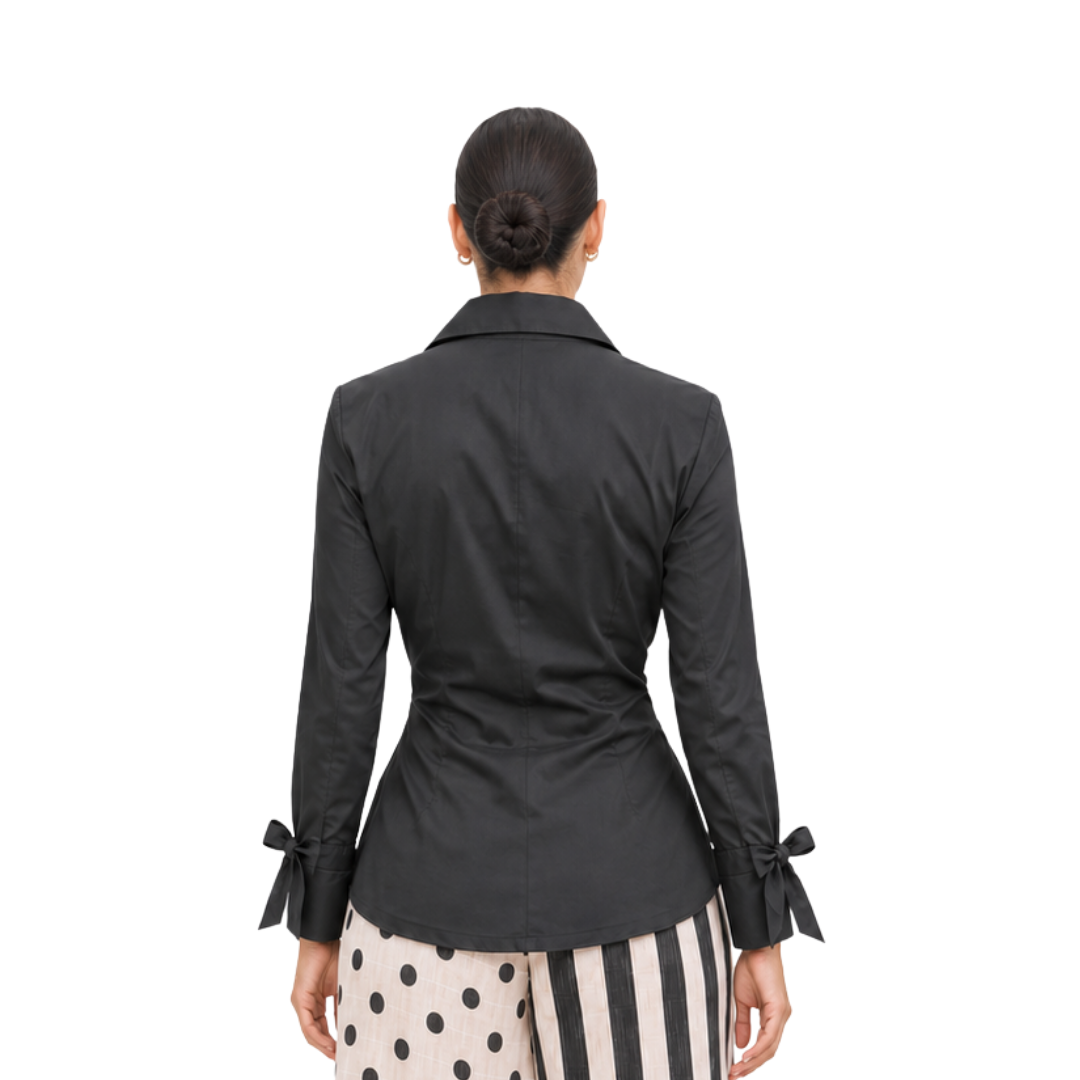 Juliette Ruched Wrap-Front Tie-Cuff Stretch Cotton-Poplin Top