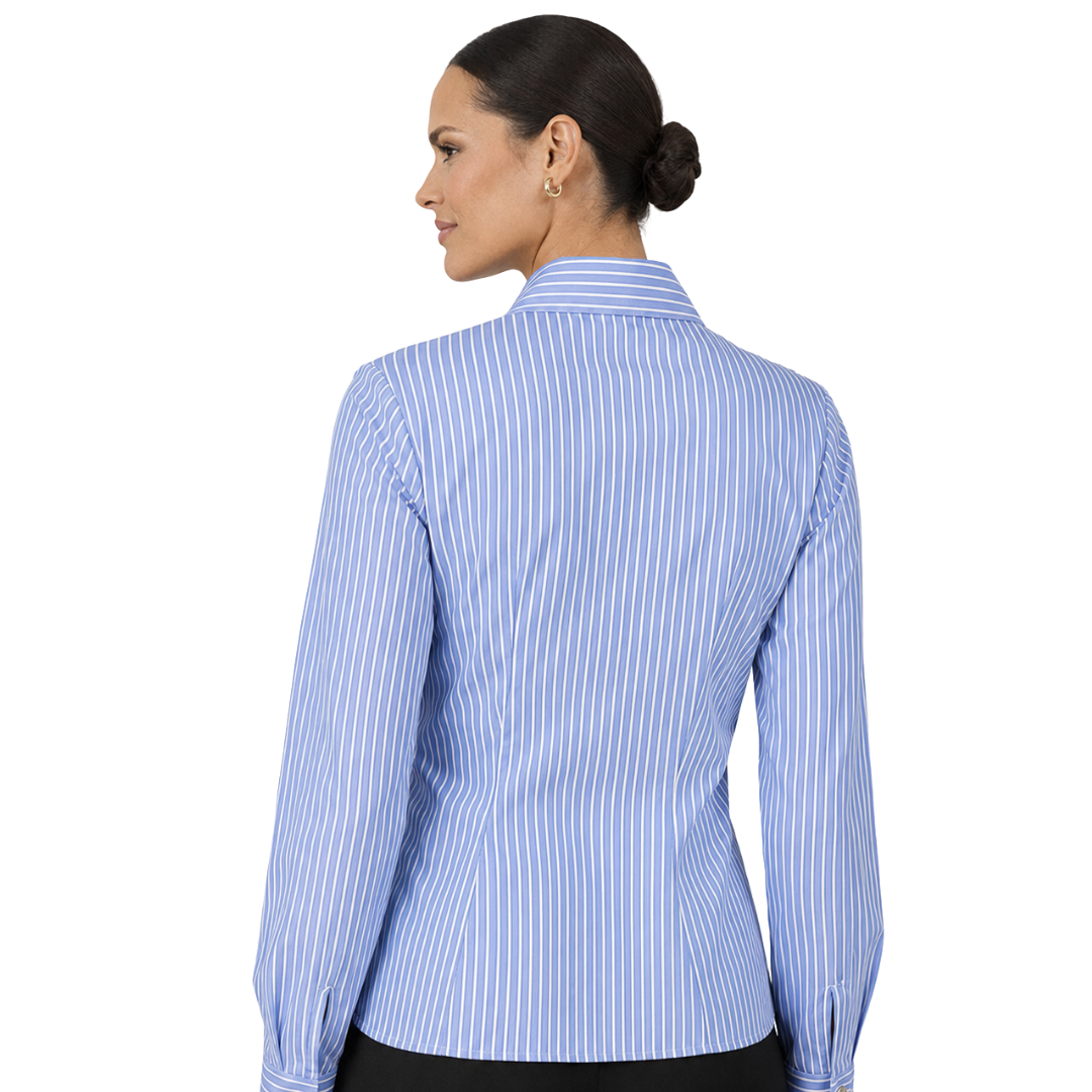 Celestine Striped Sculpted Cross-Wrap Stretch Cotton-Poplin Shirt