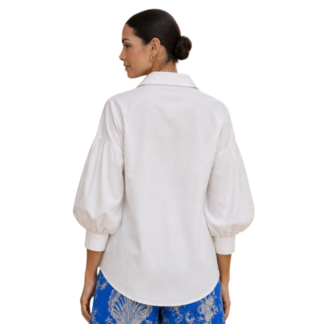 Colette Relaxed Drop-Shoulder Balloon-Sleeve Cotton Poplin Shirt