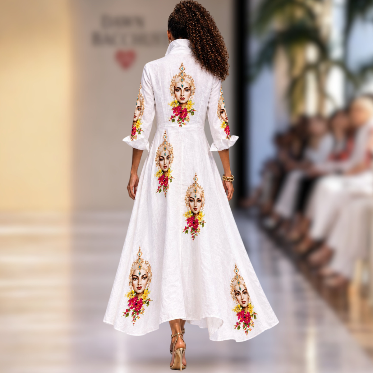 Mas Muse White Linen Artist-Print Maxi Shirt Dress | Clyde Thomas Carnival Collection
