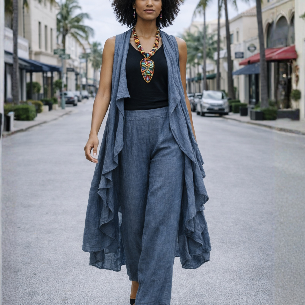Zyanna Flax Linen 2-Piece Pants Set – Sculpted Resort Ensemble
