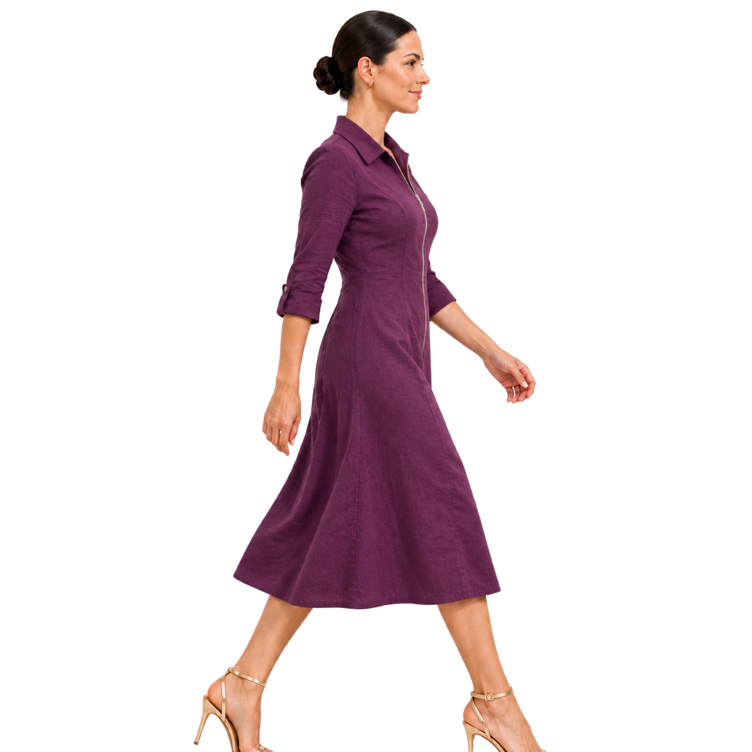Vivienne Linen Zip-Front Midi Dress