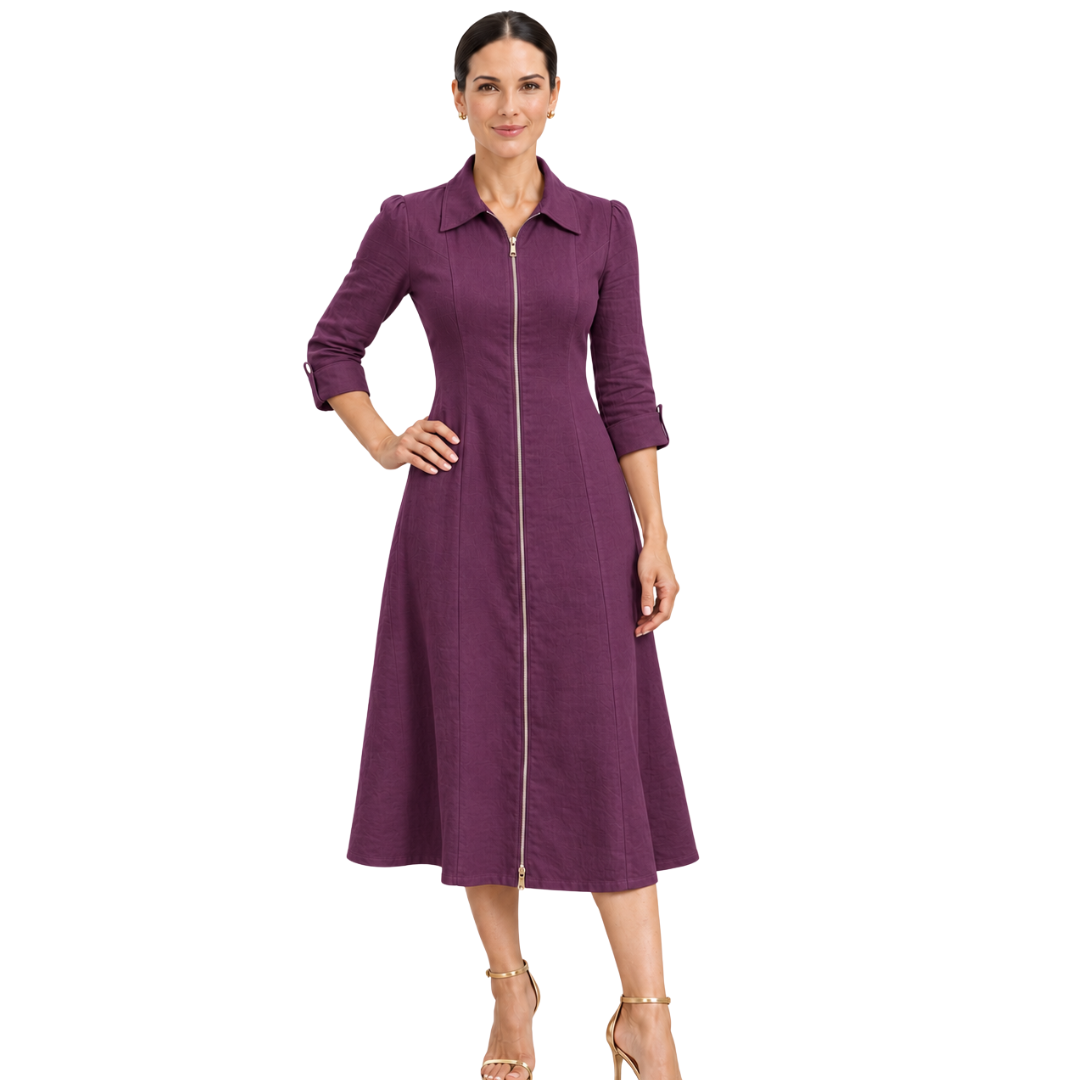 Vivienne Linen Zip-Front Midi Dress