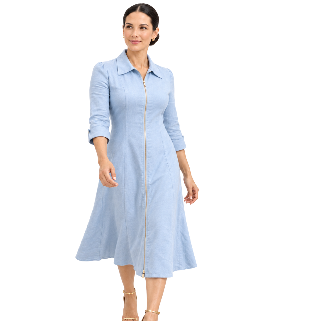 Vivienne Linen Zip-Front Midi Dress