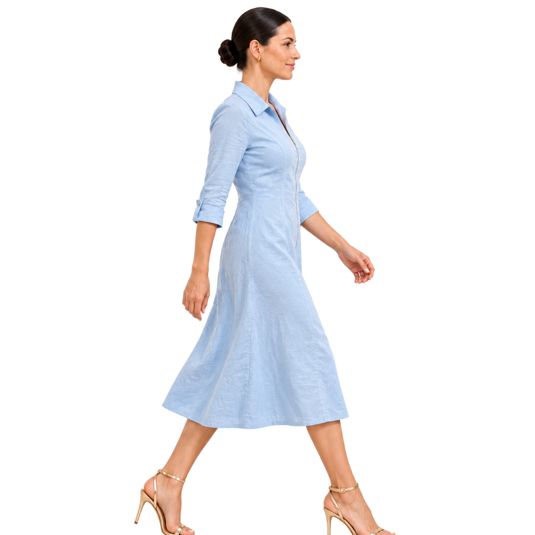 Vivienne Linen Zip-Front Midi Dress