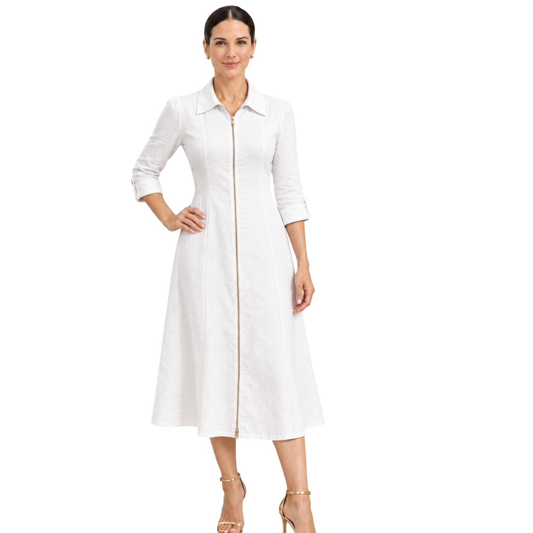 Vivienne Linen Zip-Front Midi Dress