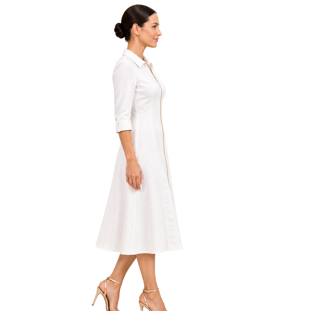 Vivienne Linen Zip-Front Midi Dress