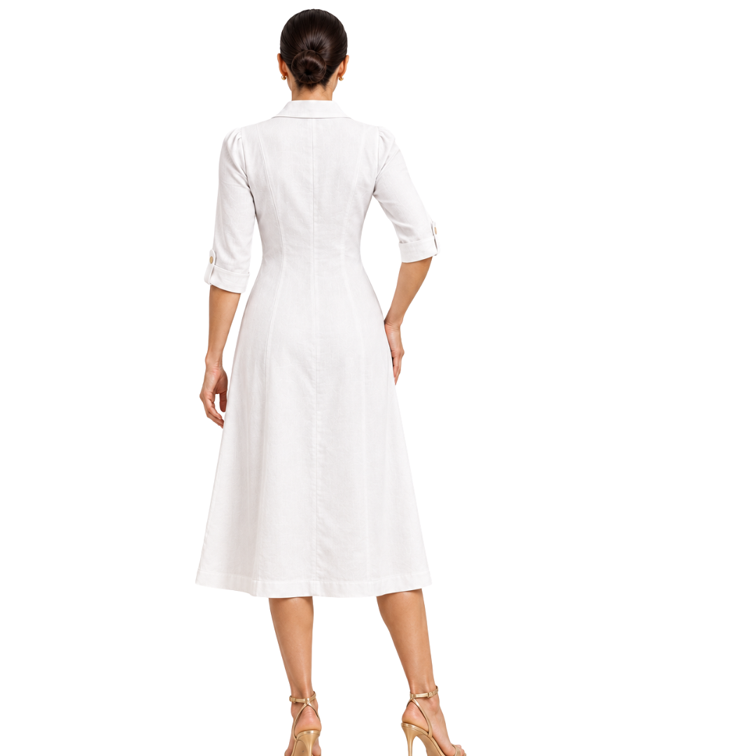 Vivienne Linen Zip-Front Midi Dress