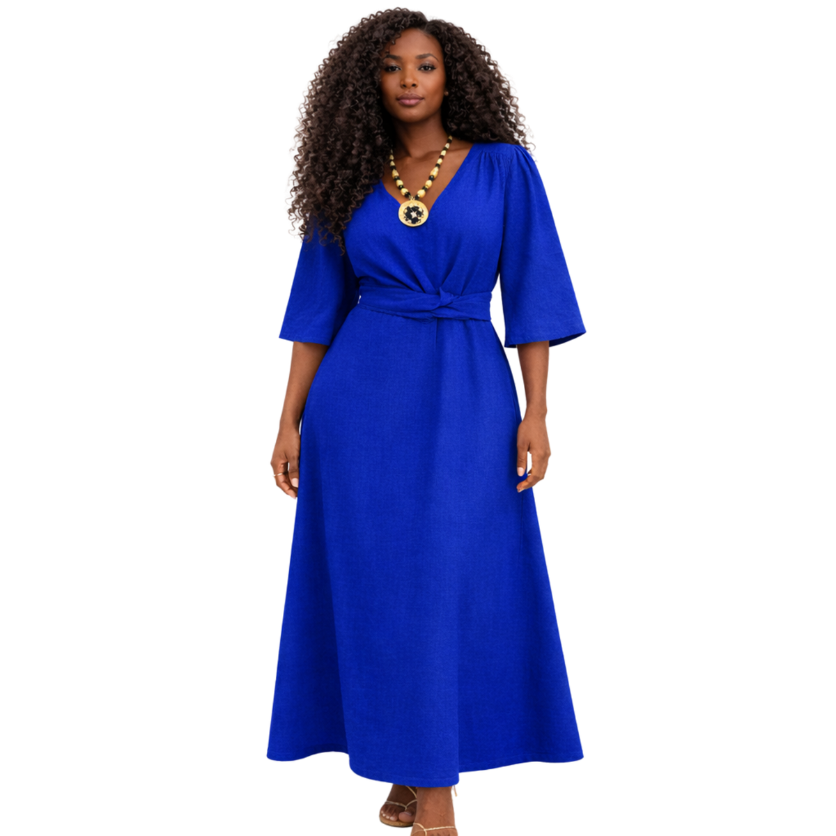 Azaria Signature Linen Wrap Midi Dress