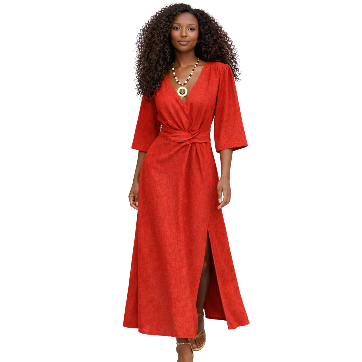 Azaria Signature Linen Wrap Midi Dress