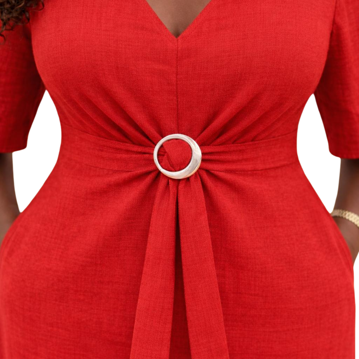 Azaria Signature Linen Wrap Midi Dress