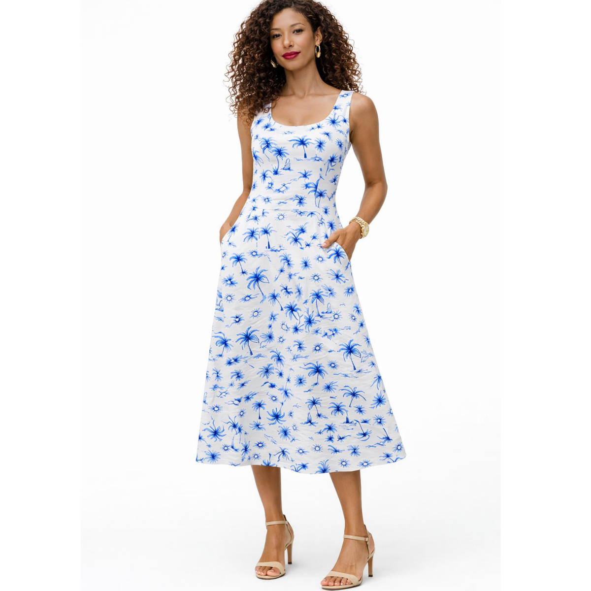 Janna Sleeveless Linen A-Line Midi Dress Artist Series