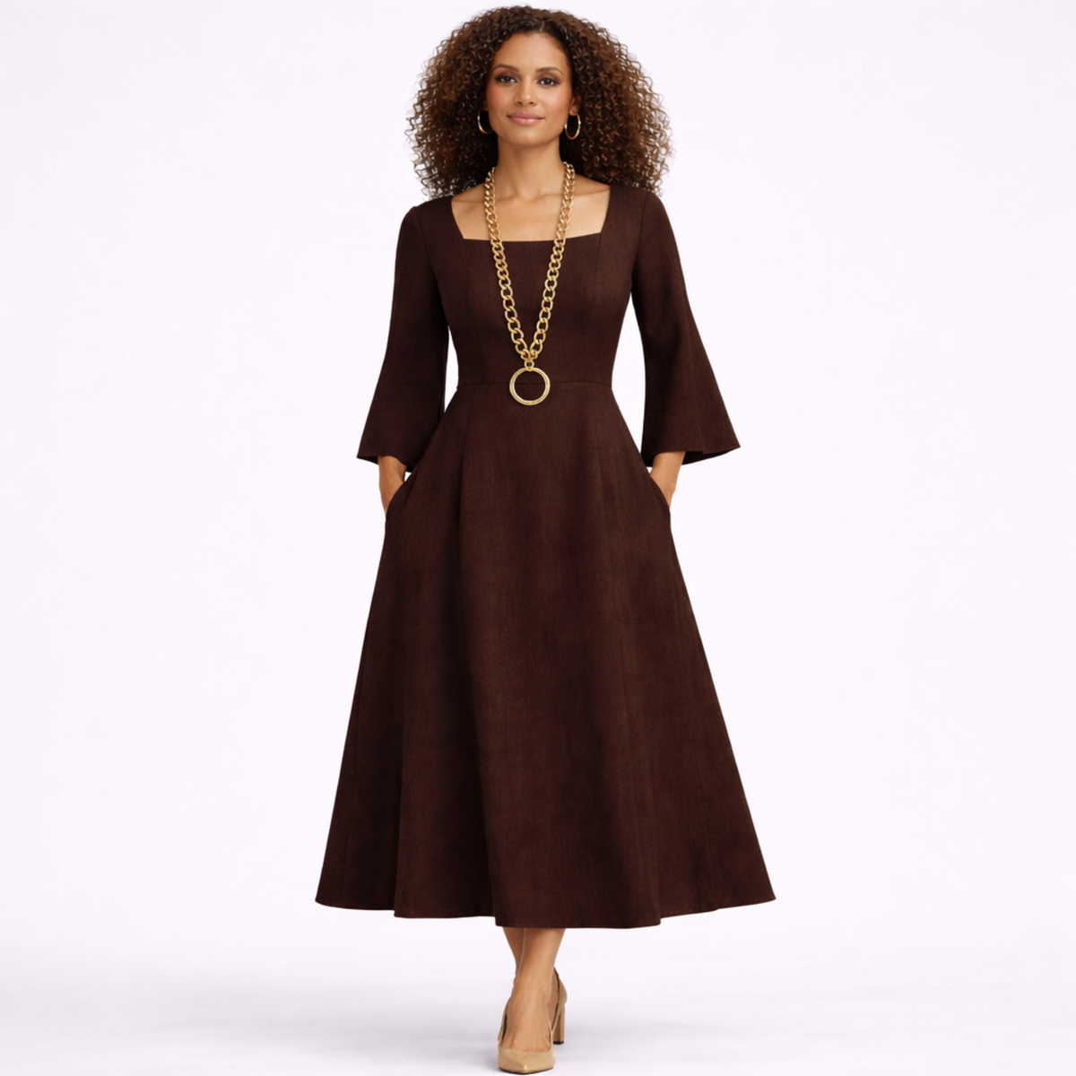 Azure Grace Linen Midi Dress