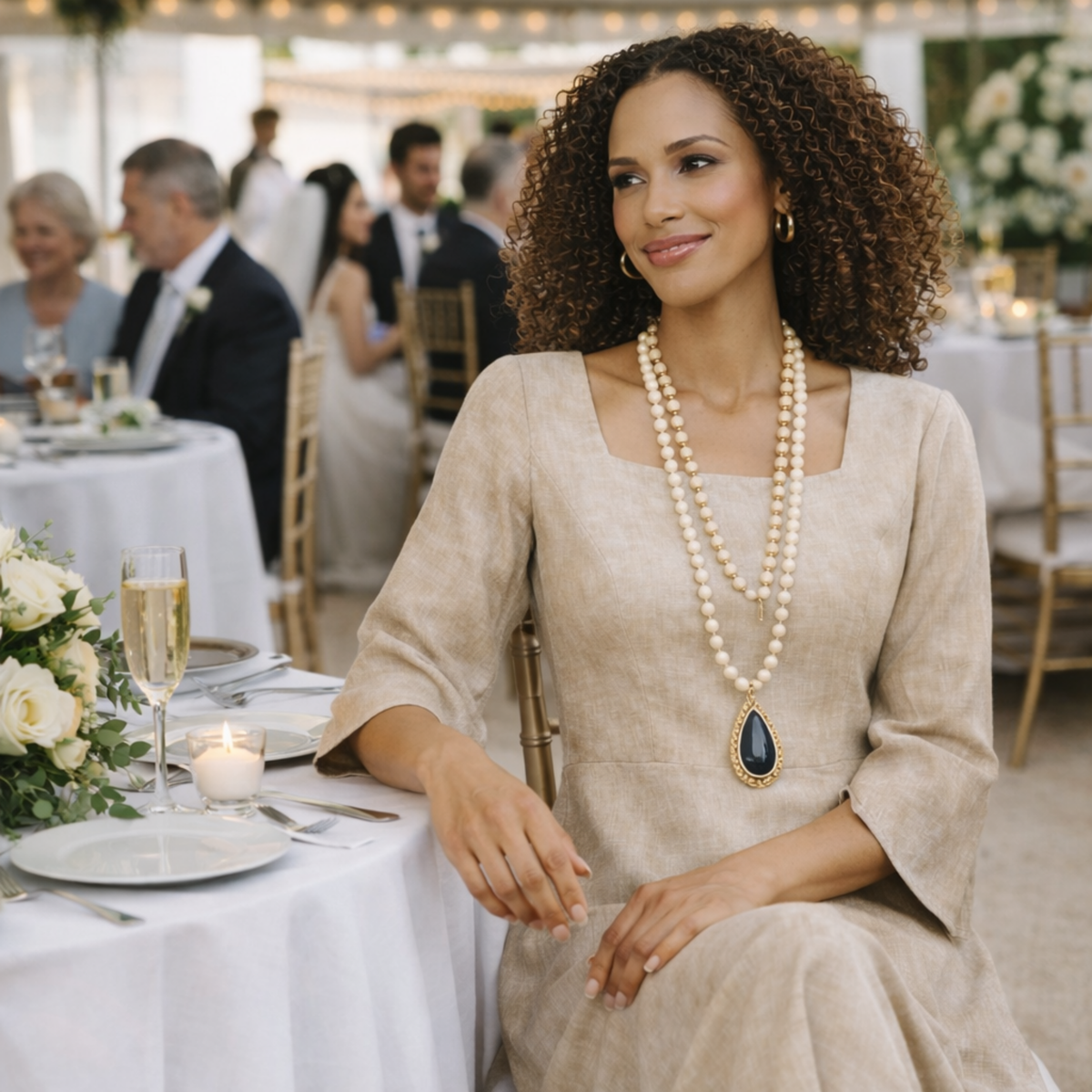 Azure Grace Linen Midi Dress