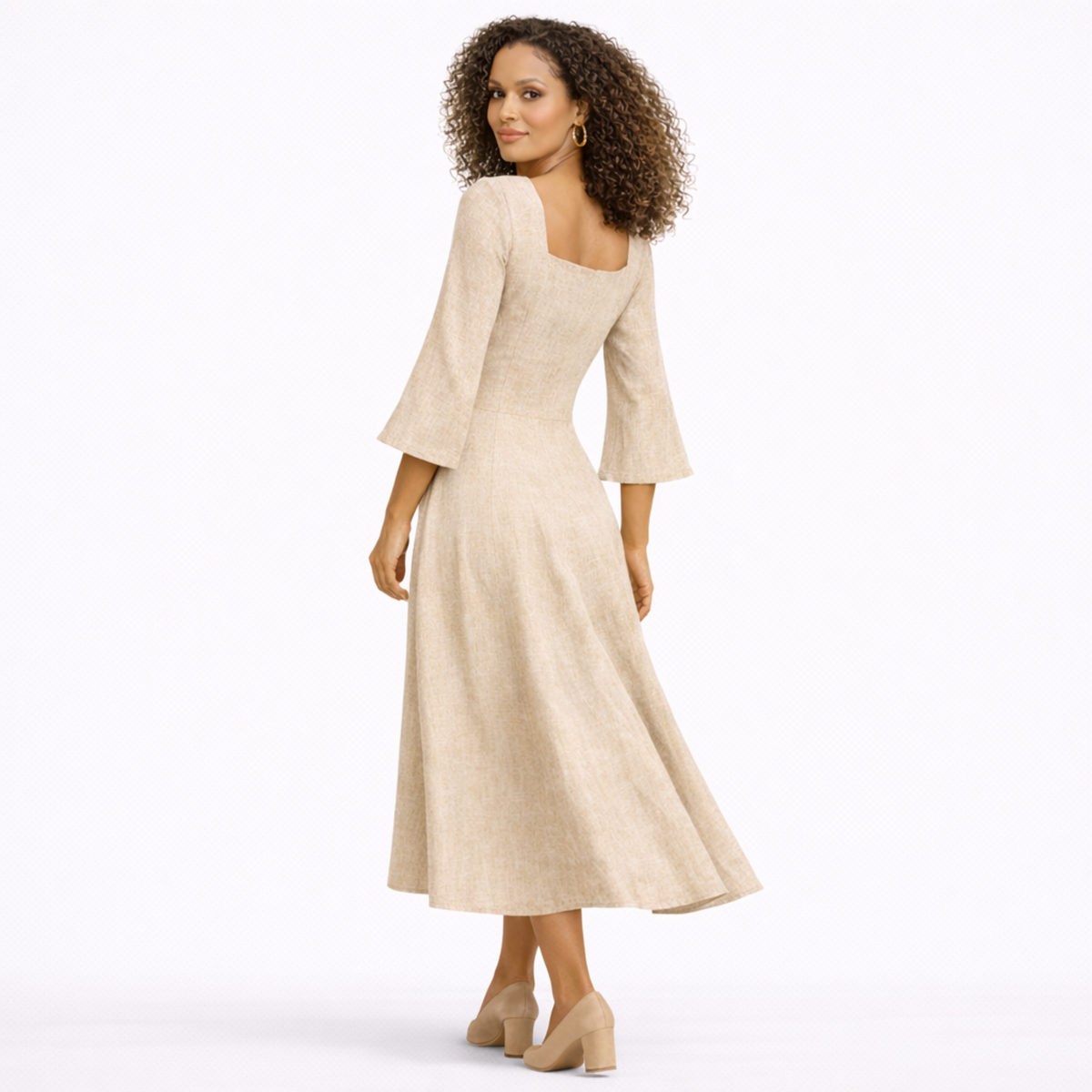 Azure Grace Linen Midi Dress