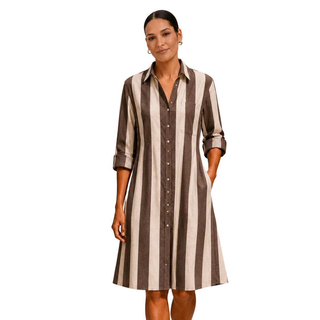 The Verona Striped Button-Front A-Line Linen Shirt Dress