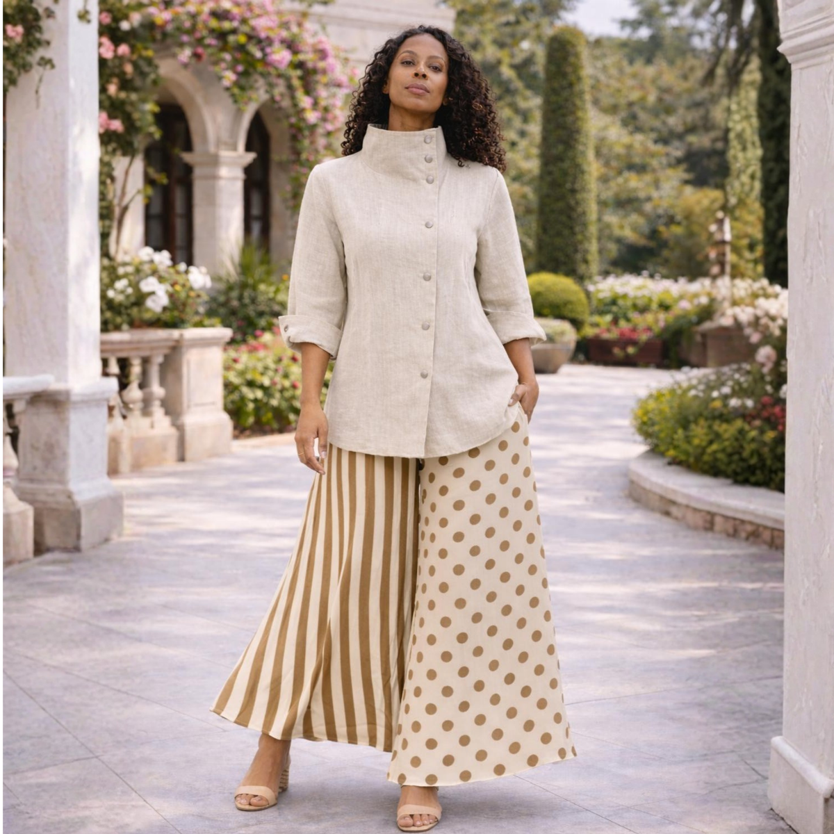 Sienna Linen Palazzo Pants – Stripe Polka Elastic