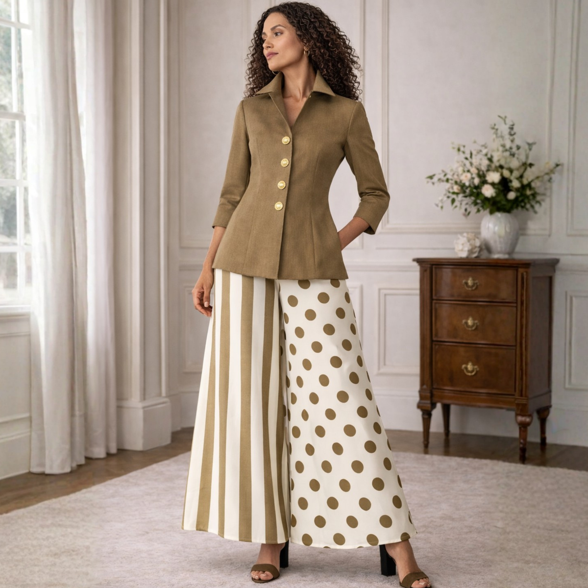 Sienna Linen Palazzo Pants – Stripe Polka Elastic