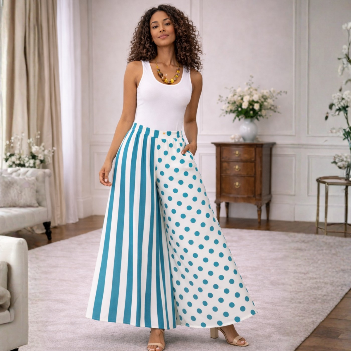 Sienna Linen Palazzo Pants – Stripe Polka Elastic