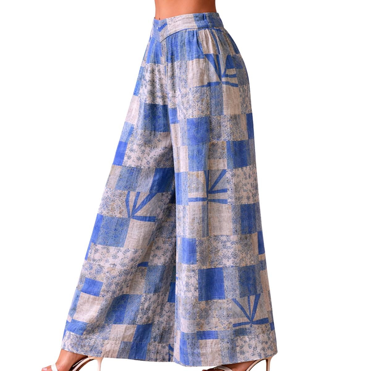 Rachel Linen Palazzo Pants – Flat Front Wide Leg - Artist Prints