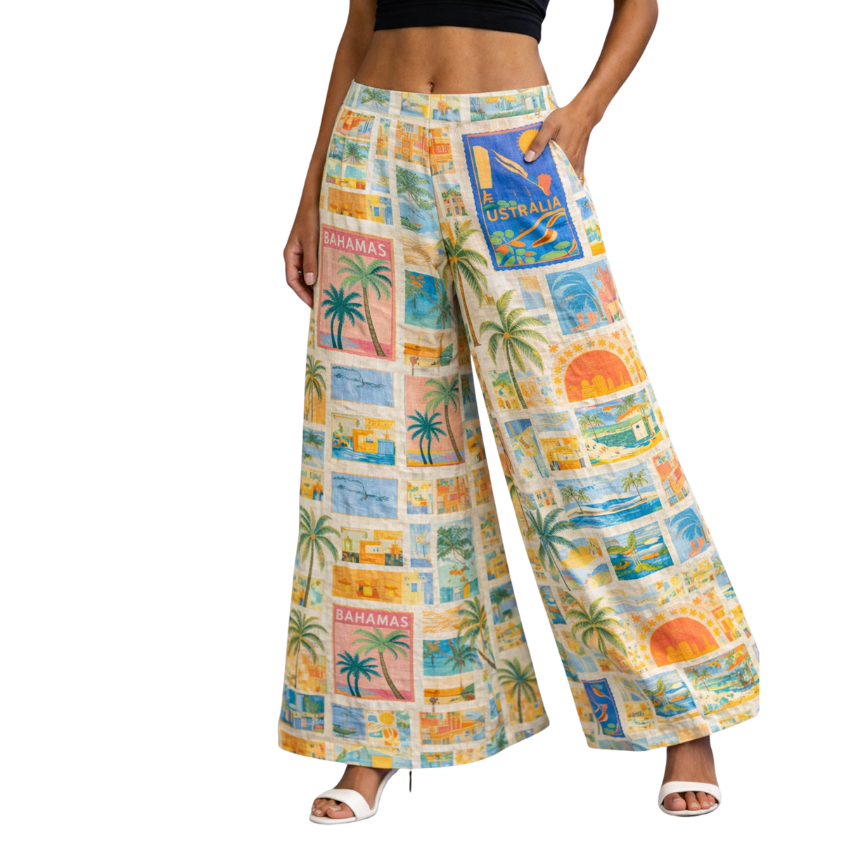 Rachel Linen Palazzo Pants – Flat Front Wide Leg - Artist Prints