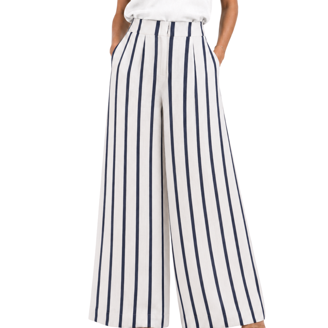 Margaux High-Waist Pleated Elastic-Back Wide-Leg Linen Pants