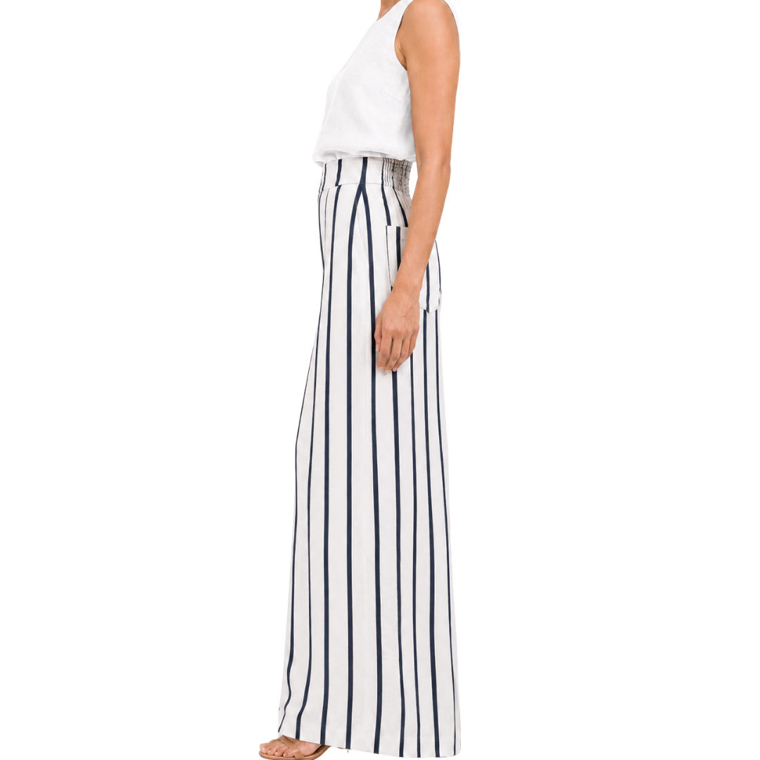 Margaux High-Waist Pleated Elastic-Back Wide-Leg Linen Pants