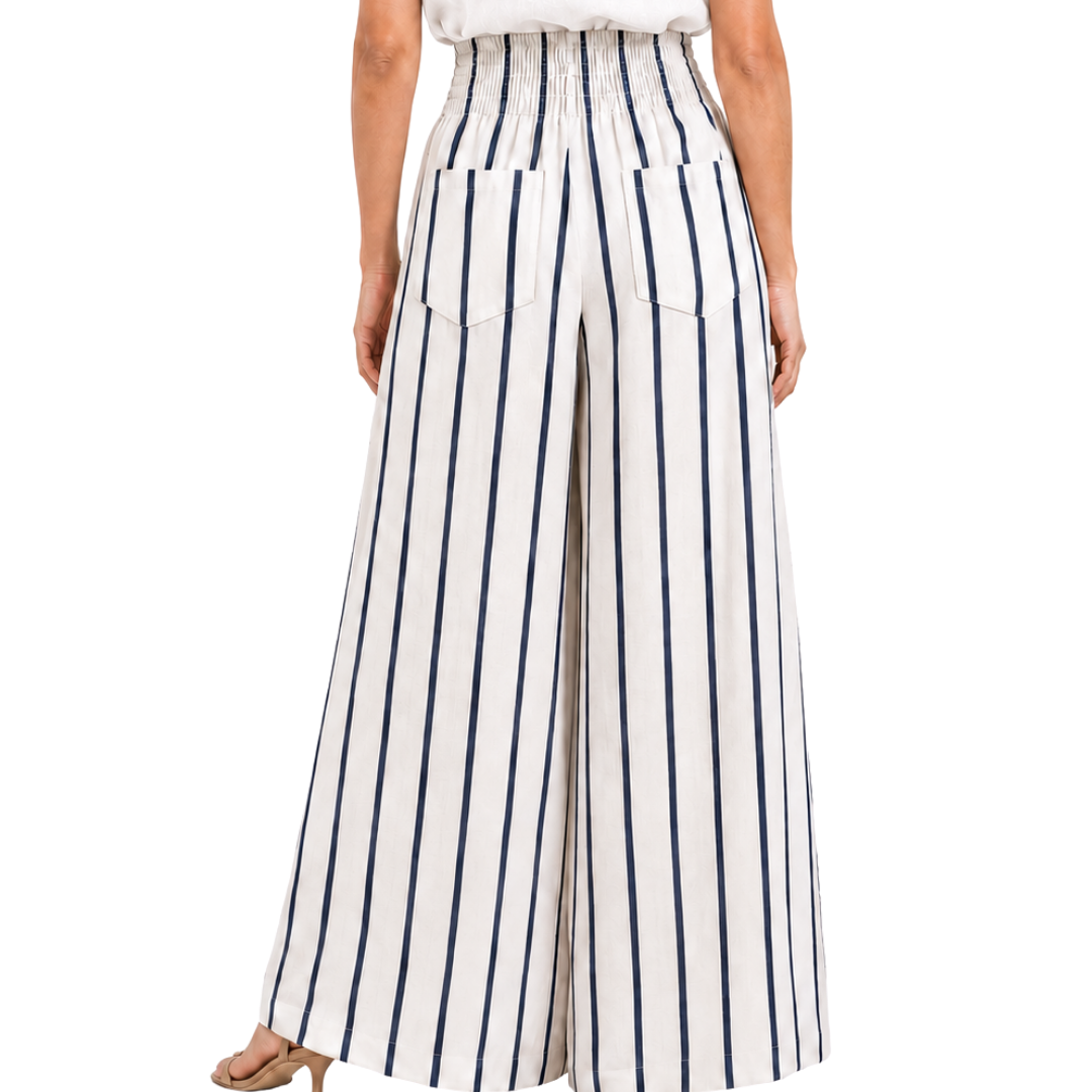 Margaux High-Waist Pleated Elastic-Back Wide-Leg Linen Pants