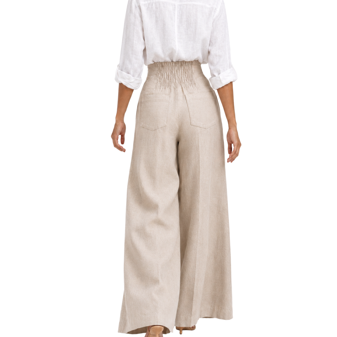 Margaux High-Waist Pleated Elastic-Back Wide-Leg Linen Pants